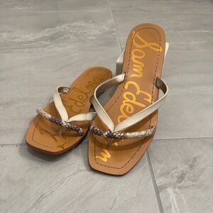 Sam Edelman Abbey Cream Snake Trim Slide Sandals Summer Flats